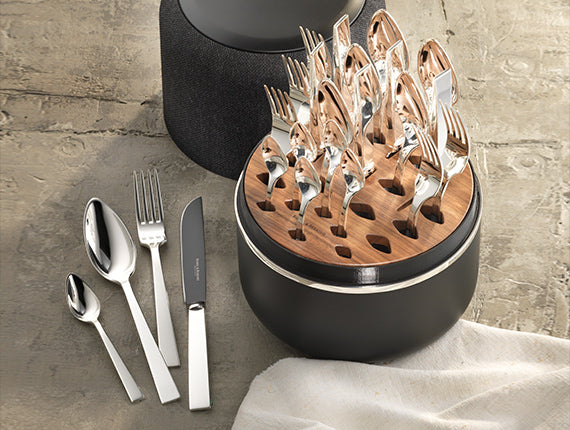 Robbe & Berking - THE BOX Riva Frozen Black - 24tlg. versilbert